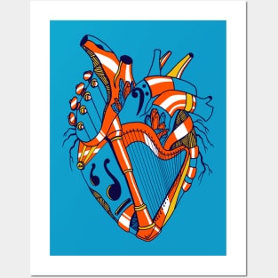 Orange Blue No 2 Musical Heart Posters and Art